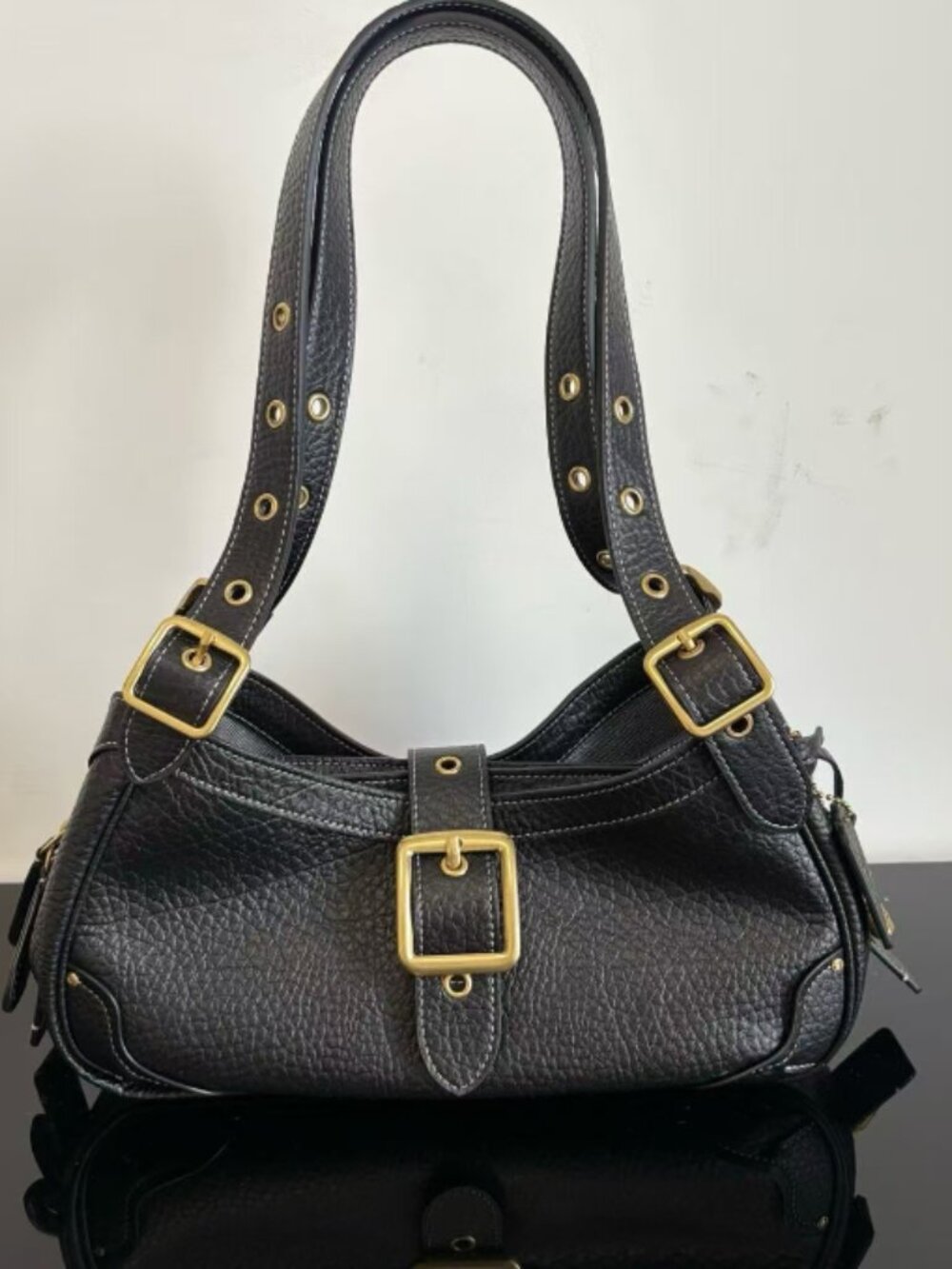Coach Drifter Shoulder Bag 31 2026 in Brass/Black Textured Pebble Leather NWT - Picture 8 of 8